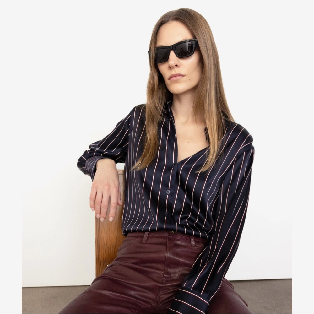 Frame Denim Gardenia 100% silk striped button down